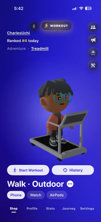 Simply Step workout screen on iPhone