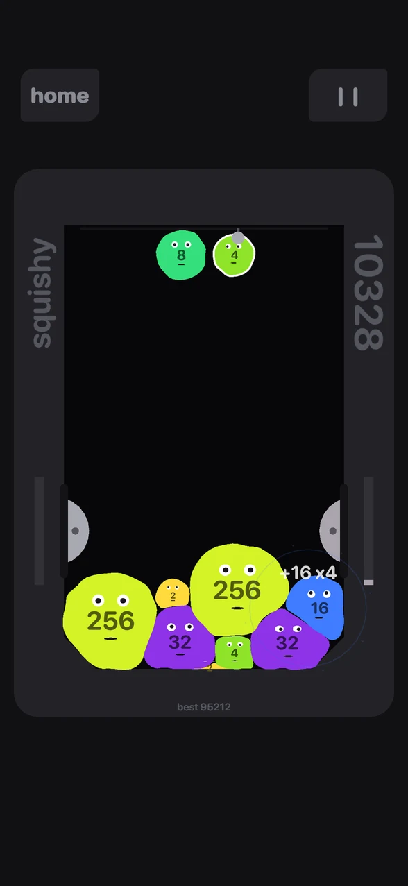 Squishy 2048 chain merge scoring a multiplier