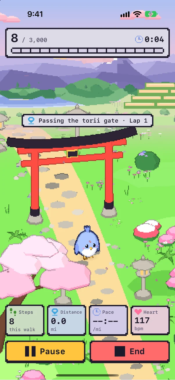 Walk, passing a landmark