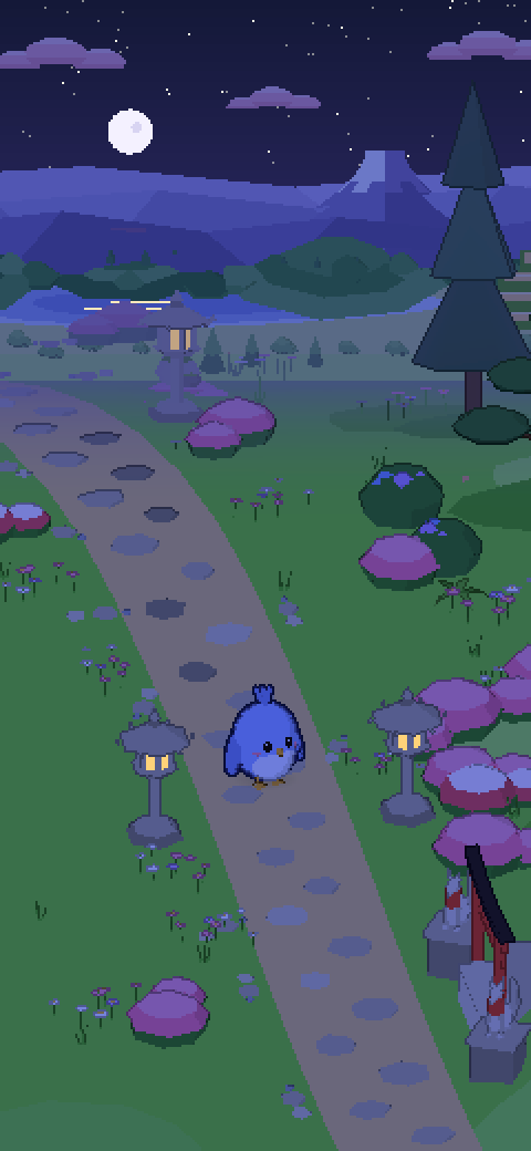 Puff on the path at night under the stars